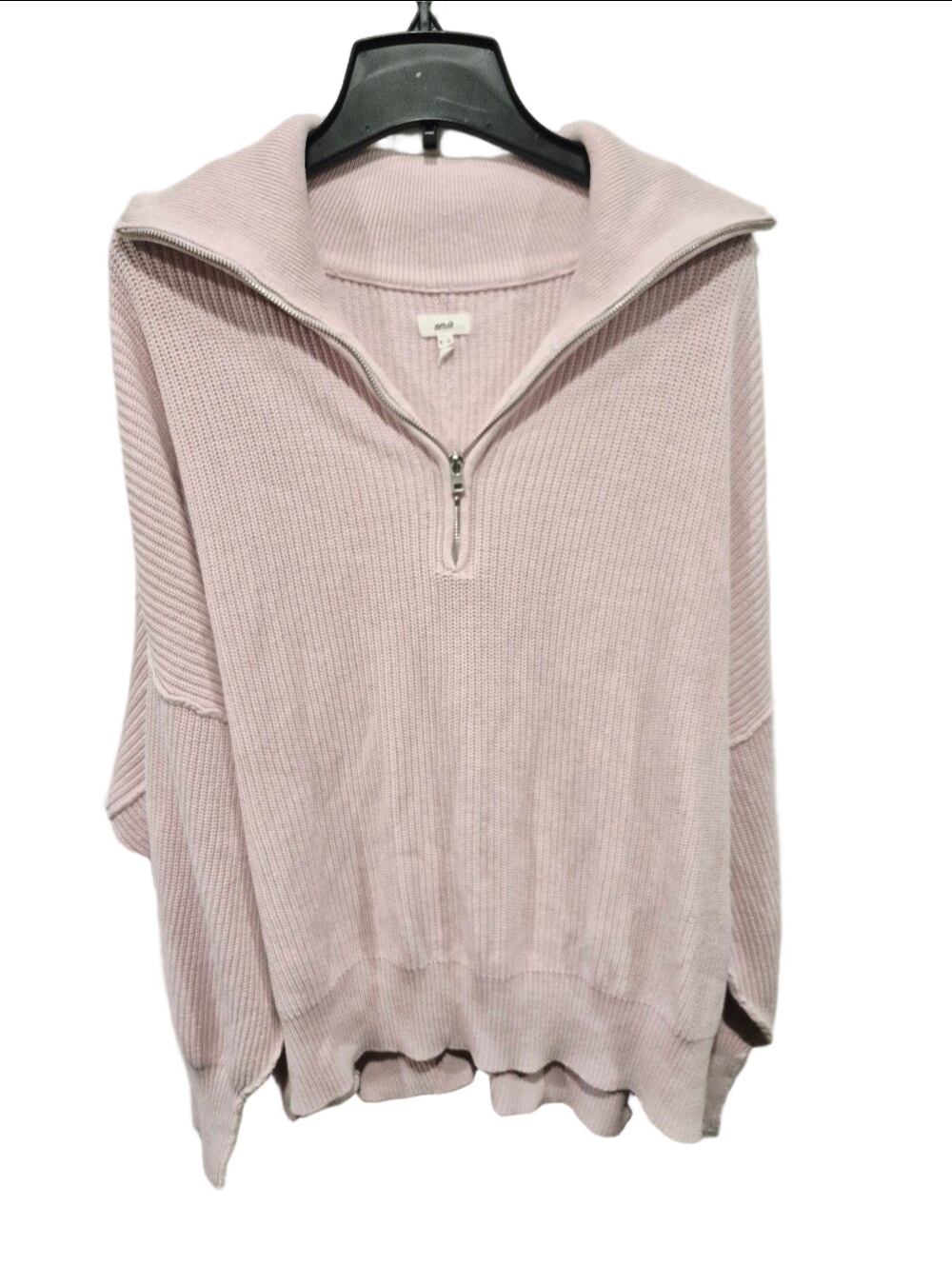 Aerie Beyond Ribbed Quarter Zip Oversized Sweater Pink 100% Cotton Dolman XL